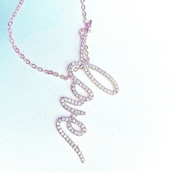NWT Style Collection Cursive LOVE Pendant Necklace Gold with Sparkly CZ Stones - Picture 2 of 5